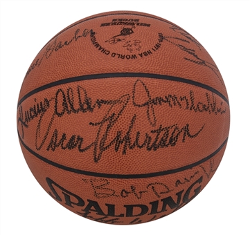 1970-71 NBA Champion Milwaukee Bucks Team Signed Spalding Basketball with 13 Signatures Including Kareem Abdul Jabbar and Oscar Robertson (JSA)